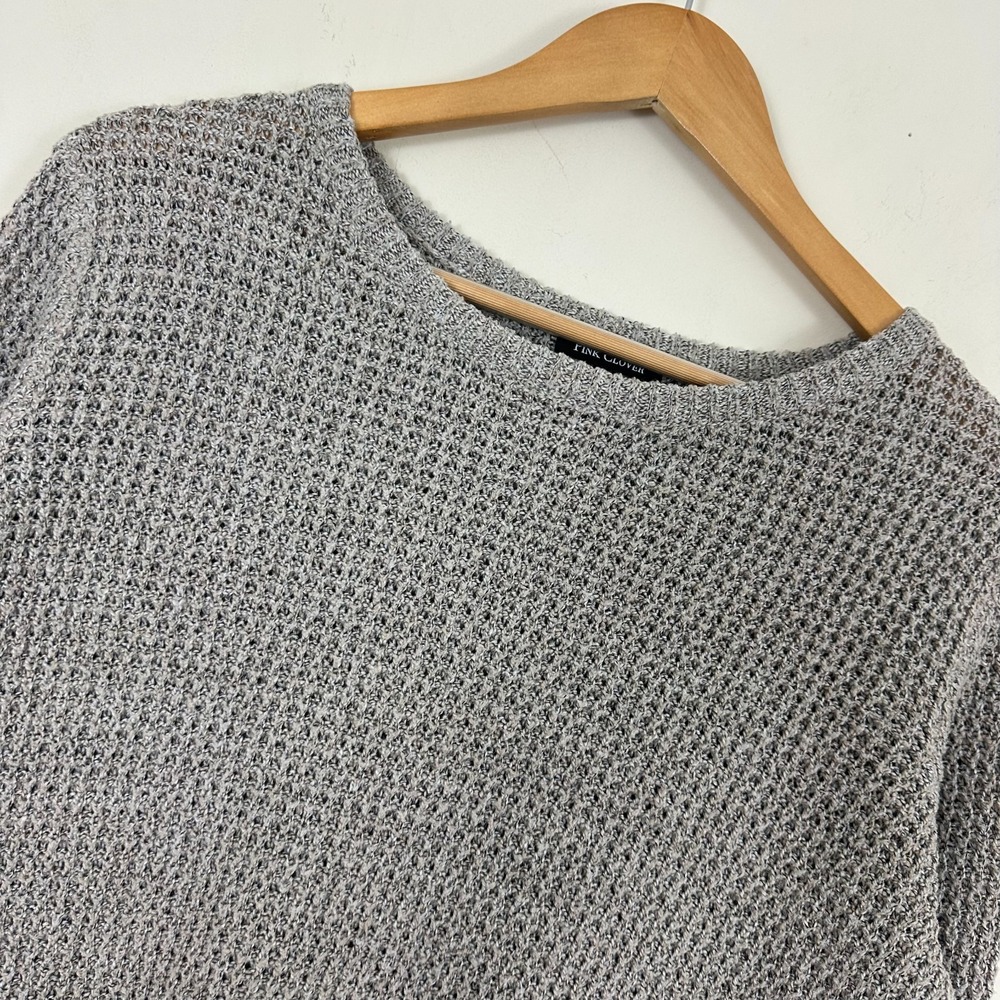 Pink Clover Sweater Gray Textured Waffle Knit Side Slit Winter Womens Medium